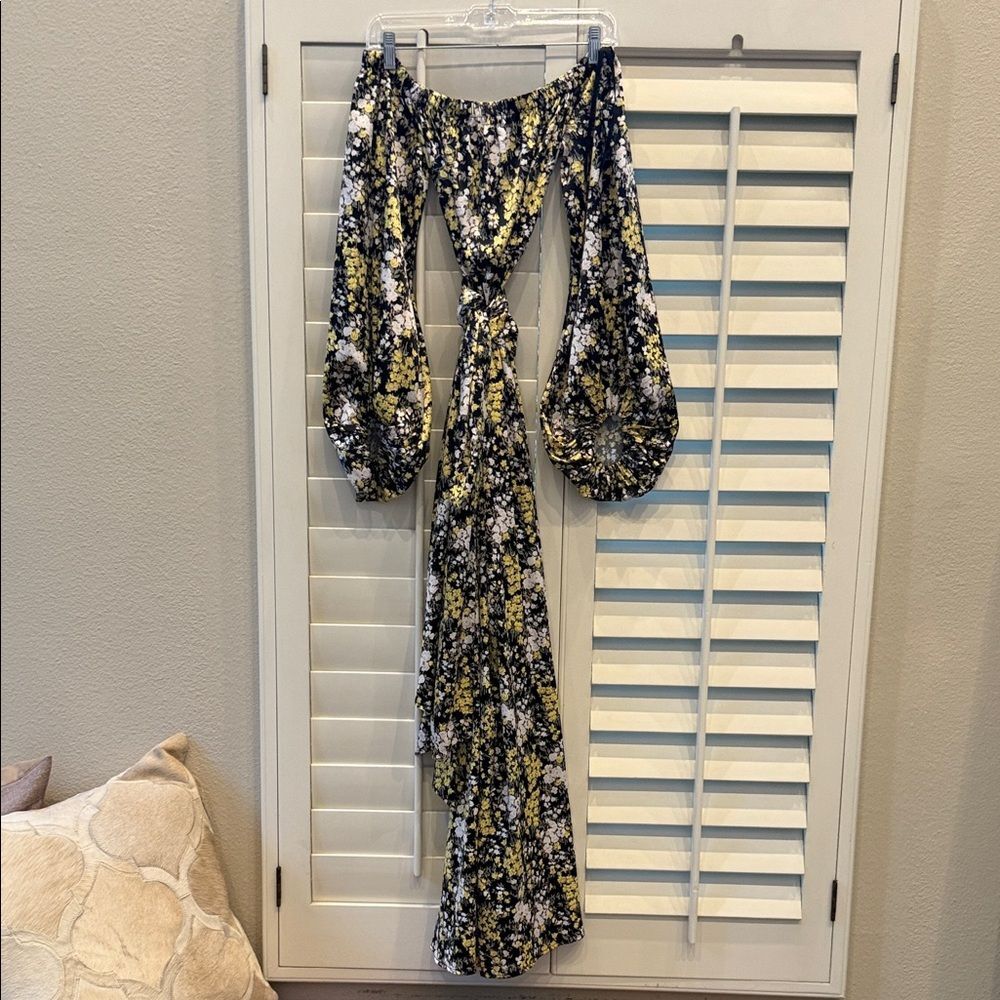 Chic Black and Yellow Floral Long Sleeve Dress By Fourteenth Place
